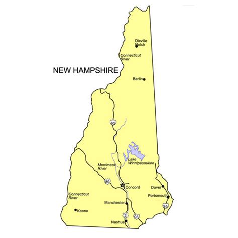 New Hampshire US State PowerPoint Map, Highways, Waterways, Capital and Major Cities - MAPS for ...