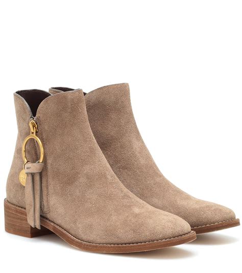 See By Chloé Louise Flat Suede Ankle Boots in Brown | Lyst