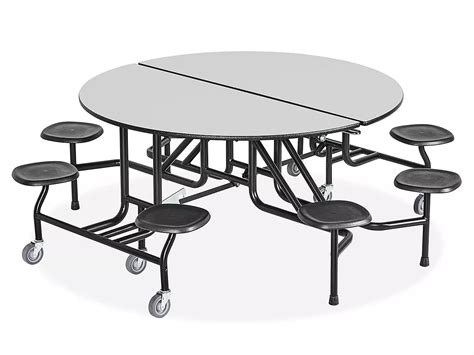 Round Mobile Cafeteria Table with Stools - Light Gray H-9856GR - Uline