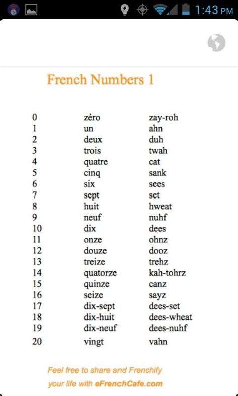 French Numbers 1-20