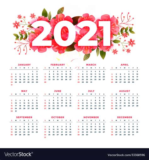 Flower style 2021 modern calendar stylish design Vector Image