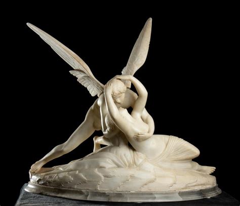 Italian Grand Tour White Alabaster Sculpture of Psyche Revived by Cupid's Kiss For Sale at 1stDibs