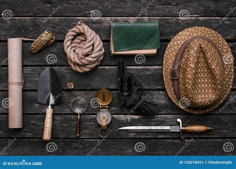 Adventurer Accessories. Treasure Hunter Equipment. Explorer Table. Stock Image - Image of ...