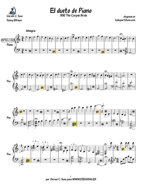 tubescore: The Piano Duet Sheet Music for Piano by Danny Elfman The Corpse Bride Music Score