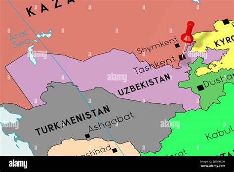 Uzbekistan, Tashkent - capital city, pinned on political map Stock ...