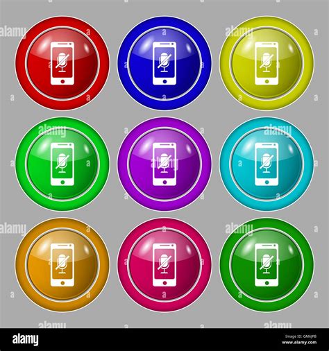 No Microphone sign icon. Speaker symbol. Symbol on nine round colourful buttons. Vector Stock ...