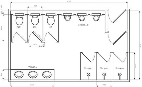 Commercial Bathroom Design with Toilet and Shower