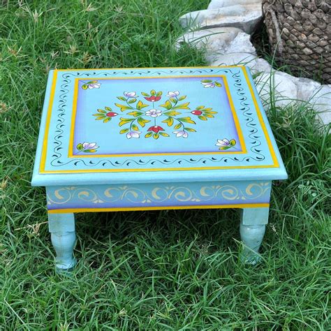 Handmade 11 inch Square Chowki Table Wood Furniture for Room Decor Corner Side Stool Indian ...