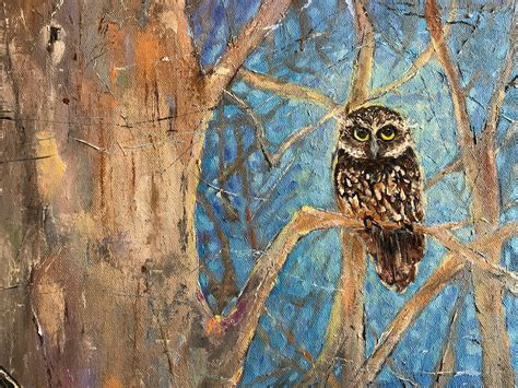 Owl Painting, Moonlight Painting, Night Woods Landscape, Art for Bird ...