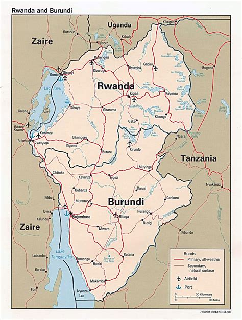 Political map of Rwanda and Burundi with cities | Vidiani.com | Maps of all countries in one place