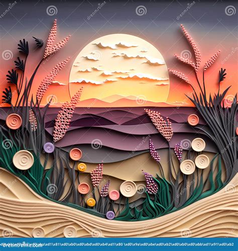 2d Nature Wallpaper with Dawn. Beautiful Paper Cut Landscape Stock Illustration - Illustration ...