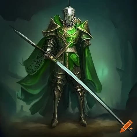 Concept art of a female green knight with dual swords on Craiyon