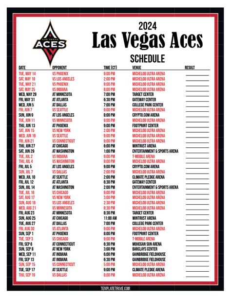 Printable2024 Las Vegas Aces Basketball Schedule