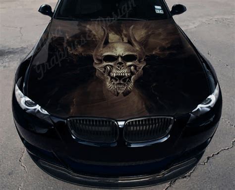 Vinyl Car Hood Wrap Full Color Graphics Decal Skull with Horns | Etsy