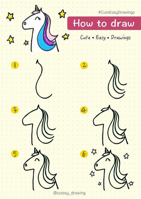 How to draw cute unicorn : step by step tutorial | Cute drawings, Cute easy drawings, Easy drawings