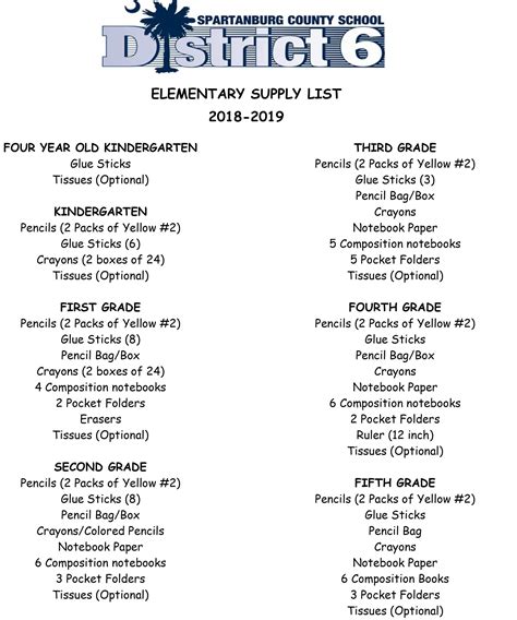 School Supply Lists | Roebuck Elementary