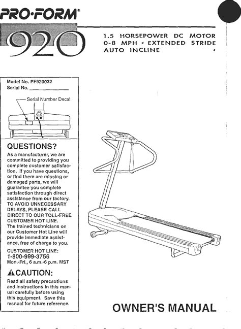 Proform Pf920032 920 Treadmill Users Manual