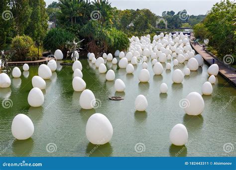 SINGAPORE-November 25, 2019: Installation of White Eggs Floating in ...