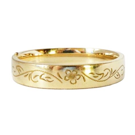 Antique Gold Filled Floral Etched Bangle Bracelet - Gem