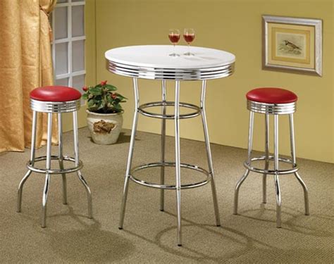 30" White Retro Chrome Bar Table with Two Stools