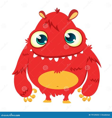 Happy Cartoon Monster. Vector Halloween Red Furry Monster. Stock Vector ...