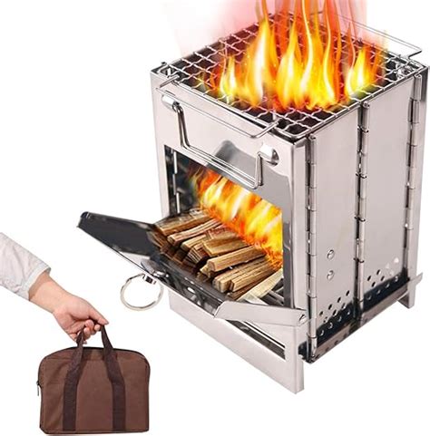 REDCAMP Wood Burning Camp Stove Folding Stainless Steel 304# Grill, Small Portable Backpacking ...