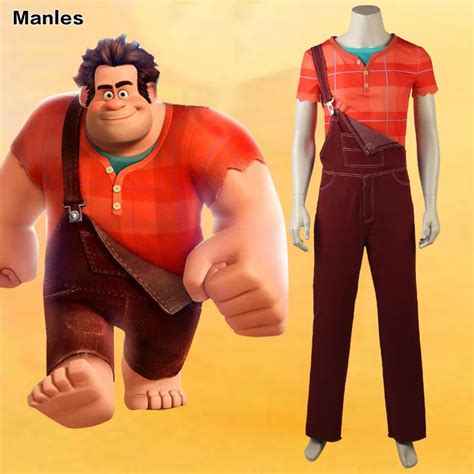 Wreck It Ralph2 Costume Ralph Man Cosplay Short Sleeves Shirt Halloween Adult Men Overalls ...