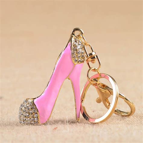 2018 New Style Chic High Heel Crystal Rhinestone Keychains Shoe Keyring Charm Women Handbag Key ...