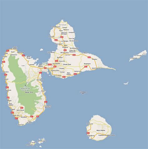 Road Map Of Guadeloupe With Cities Guadeloupe Road Map With Cities ...