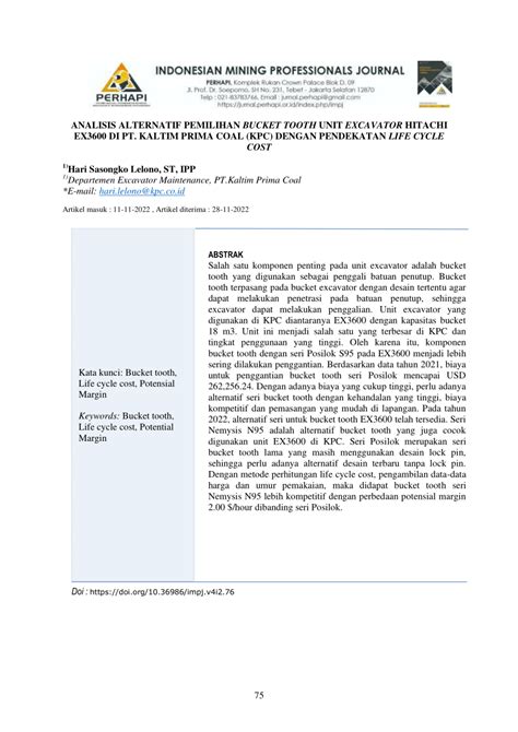 (PDF) ANALISIS ALTERNATIF PEMILIHAN BUCKET TOOTH UNIT EXCAVATOR HITACHI ...