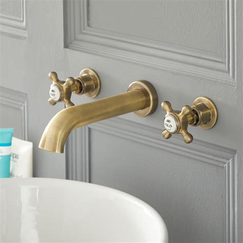 Elizabeth - Traditional Wall Mounted Cross Handle Widespread Bathroom Faucet - Multiple Finishes ...