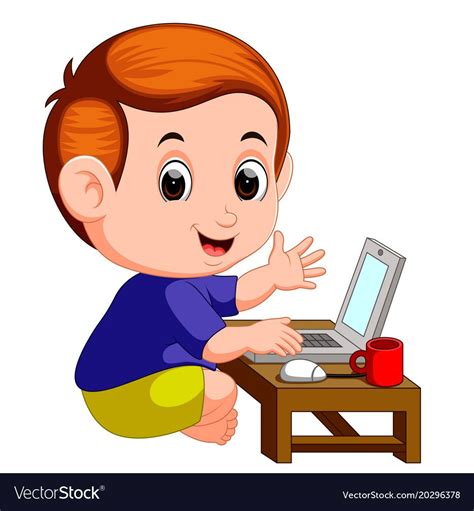 Cute boy using laptop computer vector image on trong 2020