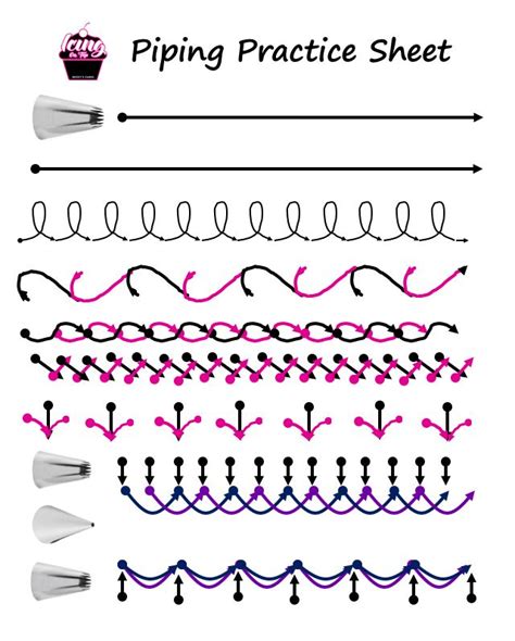 Free printable piping practice sheet | Cake decorating piping, Cake piping techniques, Cake piping