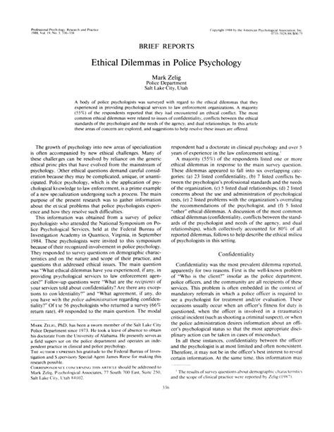 (PDF) Ethical Dilemmas in Police Psychology