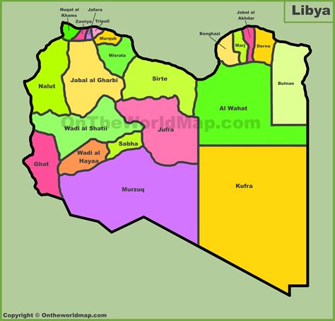 Administrative divisions map of Libya