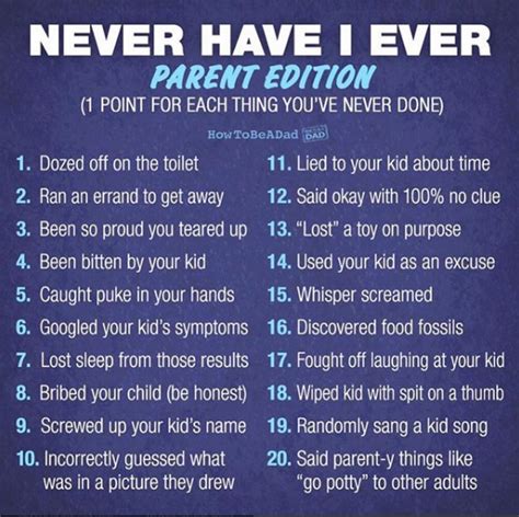 Never have I ever (Parent's Edition) | Games for moms, Mom humor, Mom group games