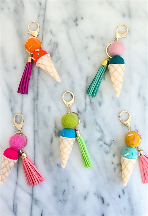 DIY Felt Ball Ice Cream Cone Keychains - A Kailo Chic Life