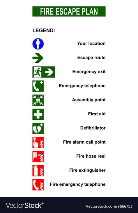 Set of symbols for fire escape evacuation plans Vector Image