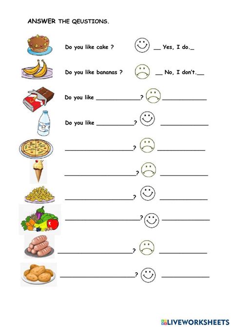 Do you like + food worksheet | English activities for kids, English ...