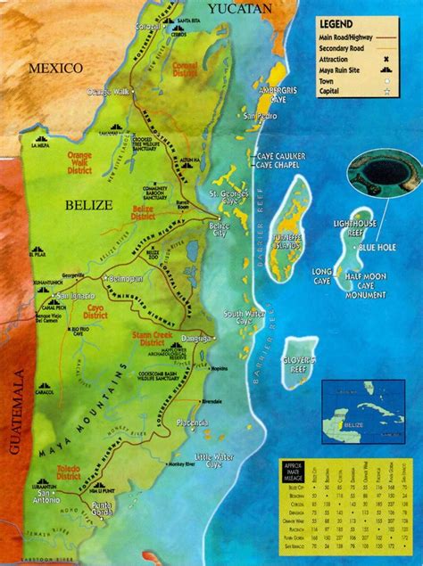 Belize mayan ruins map - Belize ruins map (Central America - Americas)