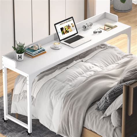 Buy Tribesigns Overbed Table with Wheels, Queen Size Mobile Computer Desk Standing Workstation ...