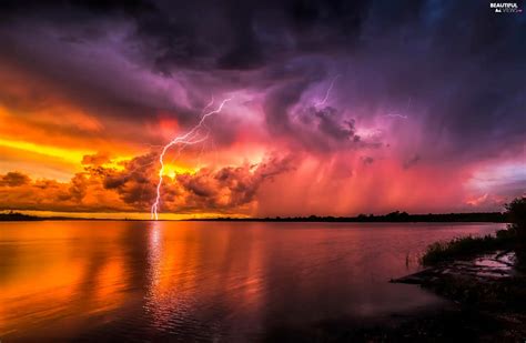 lake, thunderbolt, Storm, clouds, summer - Beautiful views wallpapers: 2048x1337