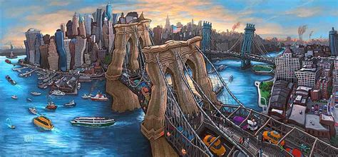 "Brooklyn Bridge - New York", one of the first flat paintings on wood ...