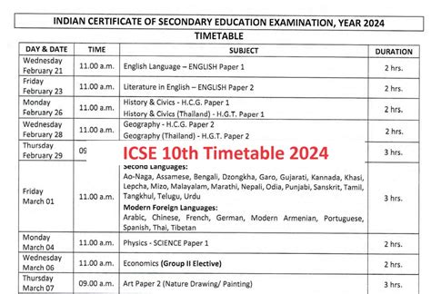 2024 Board Exam Date Sheet Class 10th Icse - Ora Virgina