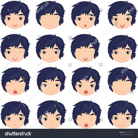 Anime Boy Emotion Joy Surprise Fear Stock Illustration 415147159 ...