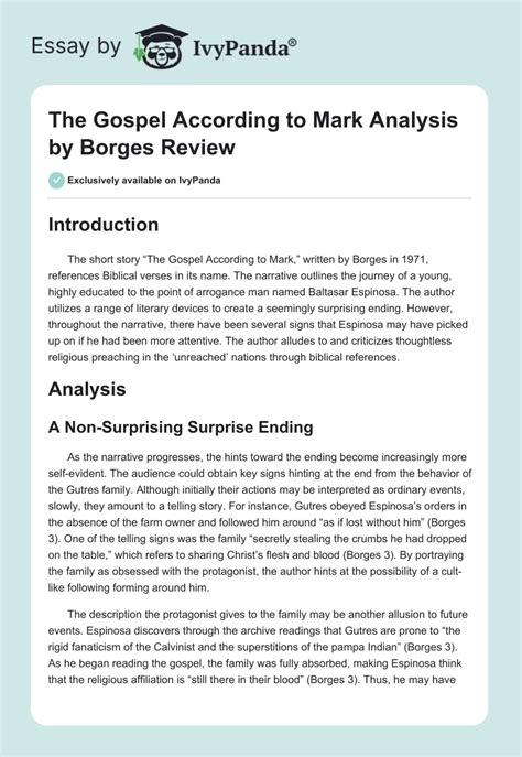 The Gospel According to Mark Analysis by Borges Review - 1189 Words ...