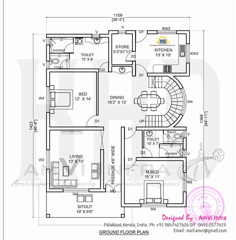 Elevation and free floor plan - Kerala home design and floor plans