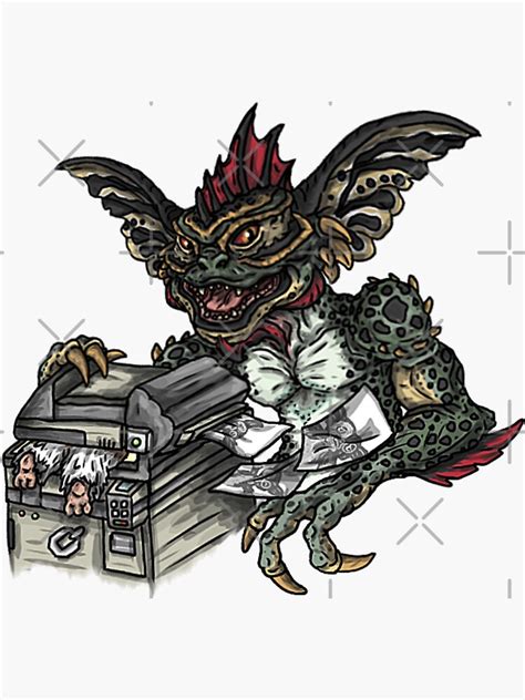 "Gremlins - Mohawk stuffs Gizmo into Copy Machine" Sticker for Sale by ...