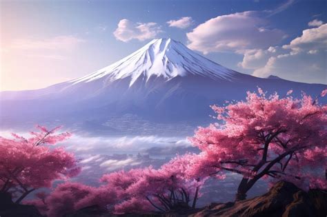 Premium AI Image | Japan cherry in blossom and mount Fuji