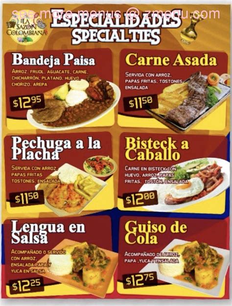 Online Menu of La Sazon Colombiana Restaurant, Houston, Texas, 77014 - Zmenu